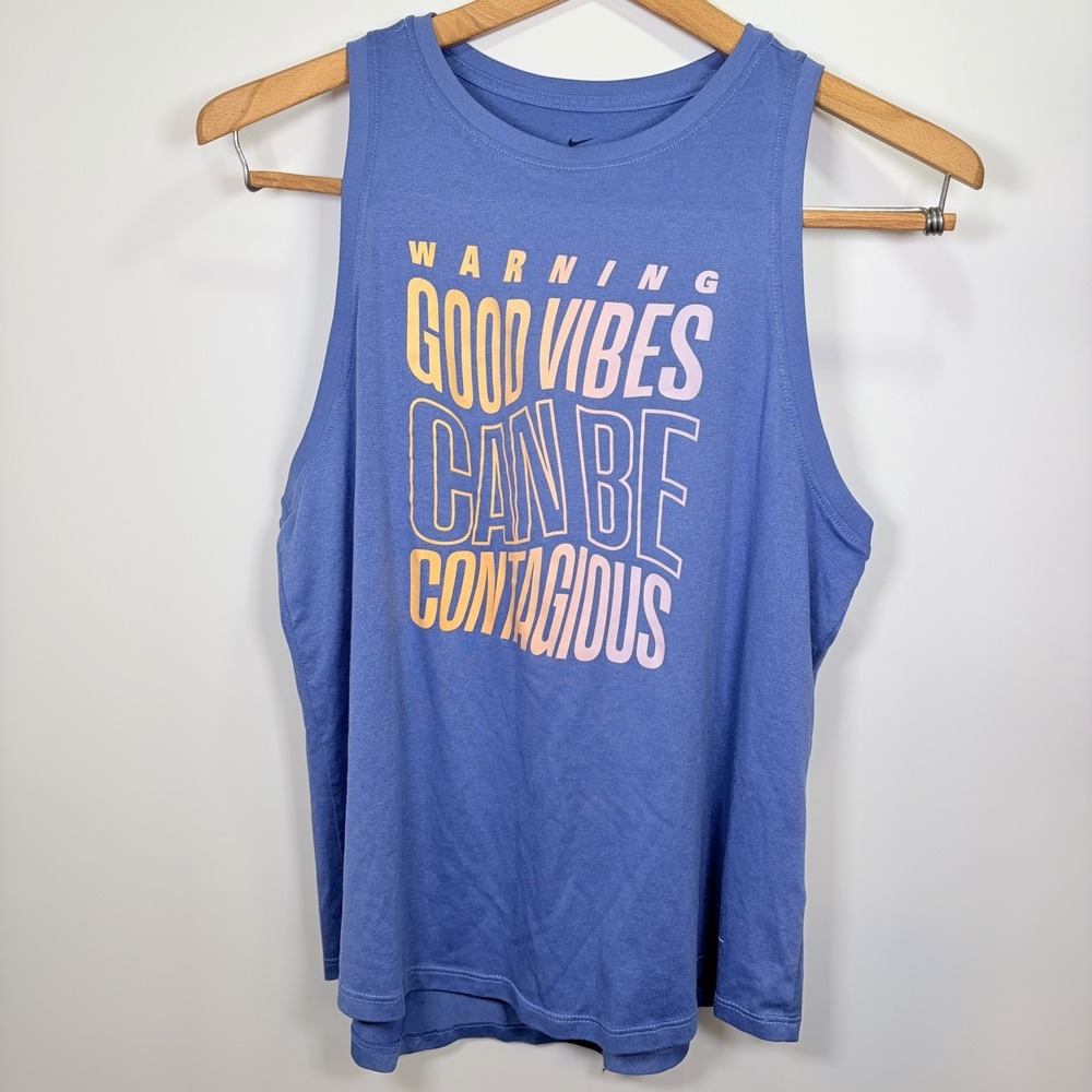 Nike Large Dry-Fit Warning Good Vibes Can‎ Be Contagious Athletic Blue Tank Top